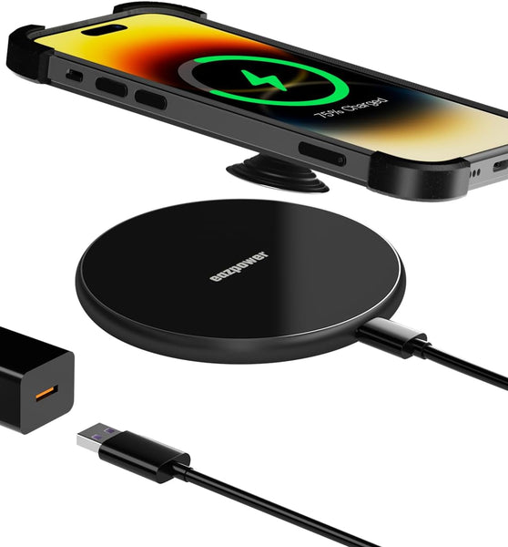 Wireless Charger for Thick Cases of 10MM/Popsocket/OtterBox, Phone Charger Pad, 15W Max Wireless Charging Pad for iPhone 16 Pro Max/15/14/13/12/11/Samsung Galaxy S24/S23/AirPods(with Adapter)