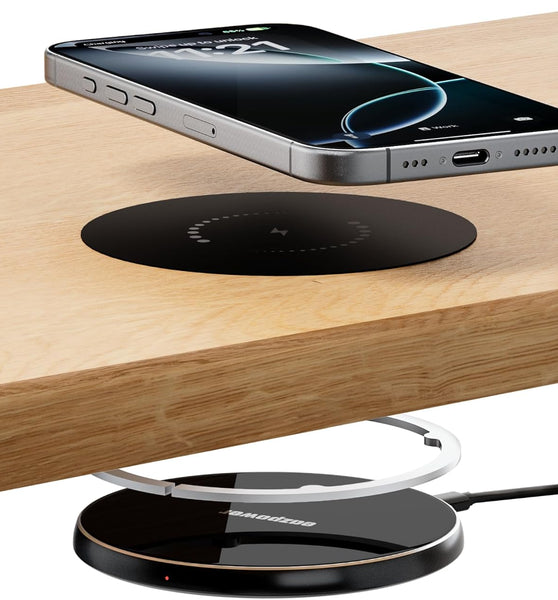 Invisible Wireless Charger, 0-30mm Under Desk Wireless Charger, Dual Uses On or Hidden Under Table Charging Pad for Nightstand for iPhone 16/16 Plus/16 Pro Max/15/14/13/Samsung/Android Phone