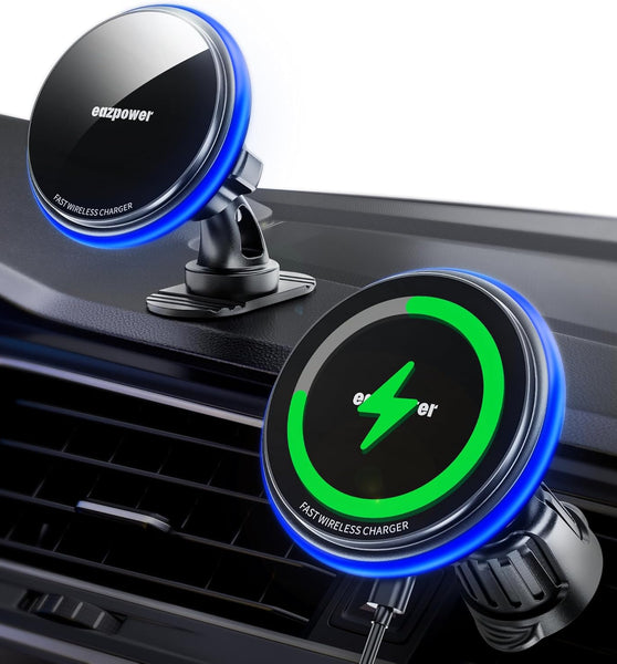 for Magsafe Car Mount Charger, 15W Fast Charging LED Magnetic Wireless Car Charger, Car Phone Holder Charger Mount Fits Air Vent Dashboard for iPhone 16 15 14 13 12 Pro Max Plus, MagSafe Case