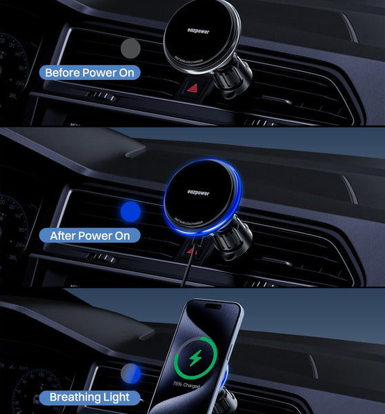 for Magsafe Car Mount Charger, 15W Fast Charging LED Magnetic Wireless Car Charger, Car Phone Holder Charger Mount Fits Air Vent Dashboard for iPhone 16 15 14 13 12 Pro Max Plus, MagSafe Case